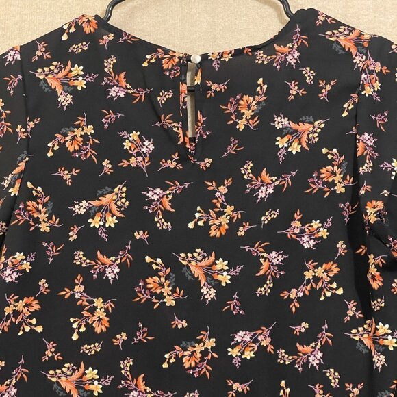 Alice Blue Blouse Women's Medium Black Leaf Print Short Sleeves - Picture 9 of 11